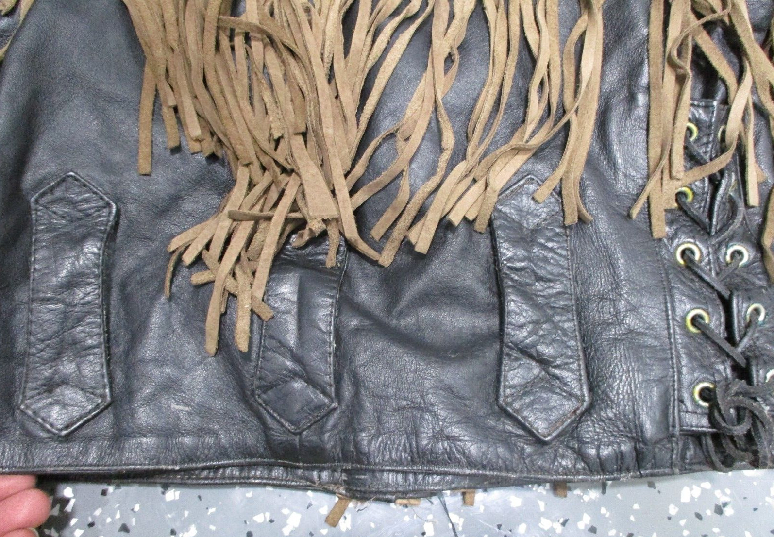 Distressed Fringe Leather Jacket FMC! Black Size Small/Medium Biker Men / Women
