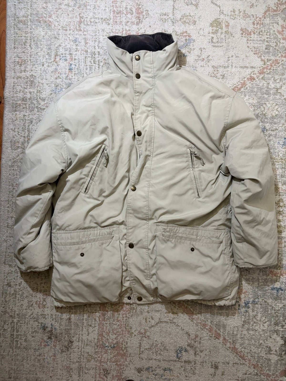 Eddie Bauer Beige Parka Jacket Men’s XL Insulated Full Zip Lined Stand Collar