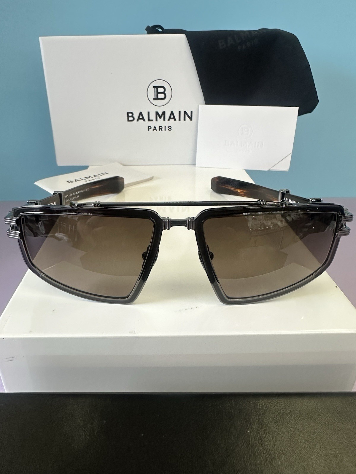NEW BALMAIN by AKONI SUNGLASSES TITAN GUNMETAL BLACK BROWN BPS-139B-59 59 18 130