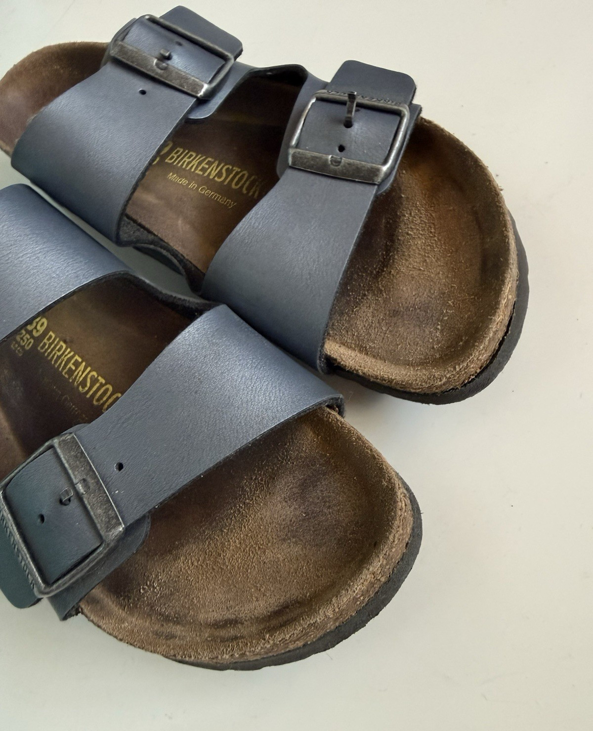 Birkenstock Arizona Birko-Flor Leather Sandals Blue 39/8-8.5 Medium/Narrow