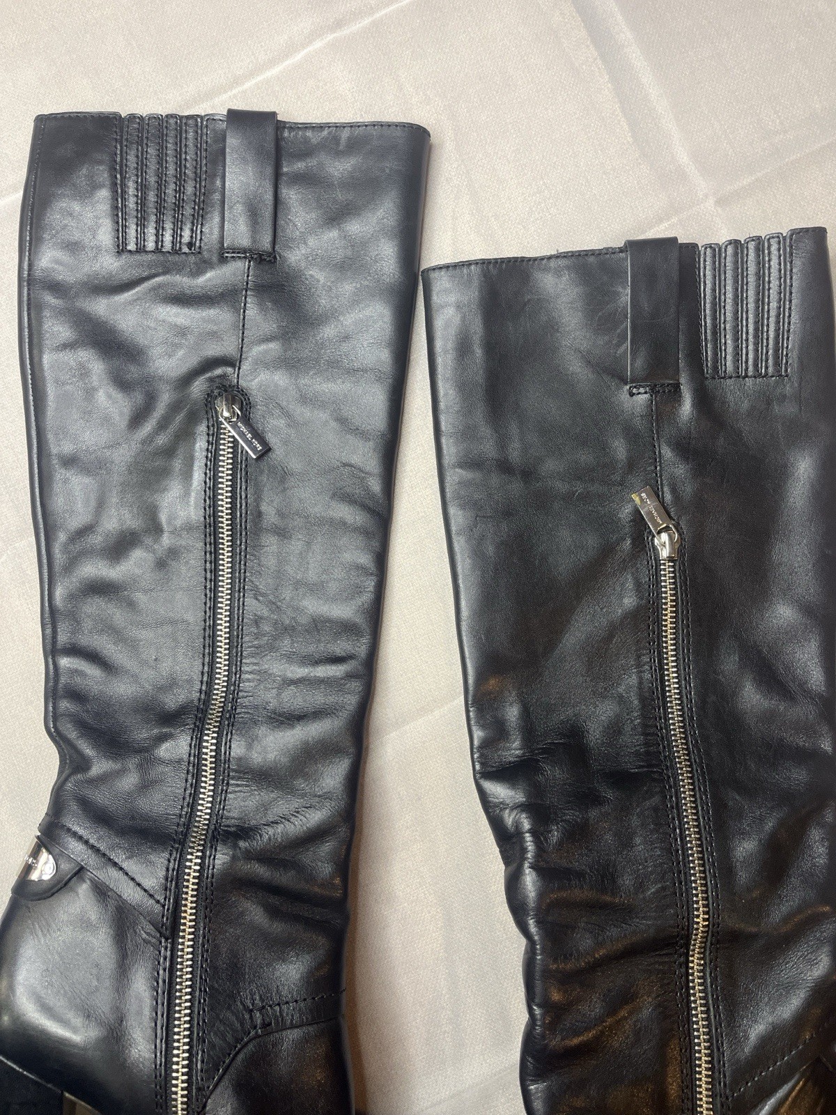Michael Kors Tamara Black Leather Knee High Platform Boots Buckle Zip Wmn Sz 8M