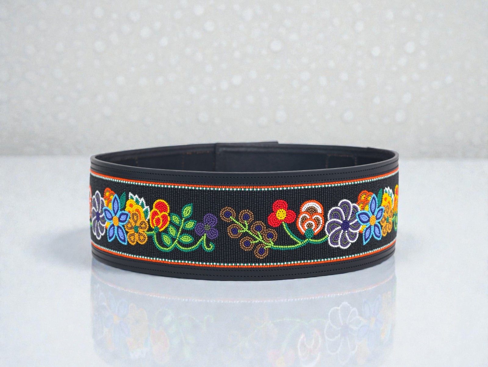 Beaded Wide Leather Belt | Floral Statement Western Waist Belt | Double Buckle