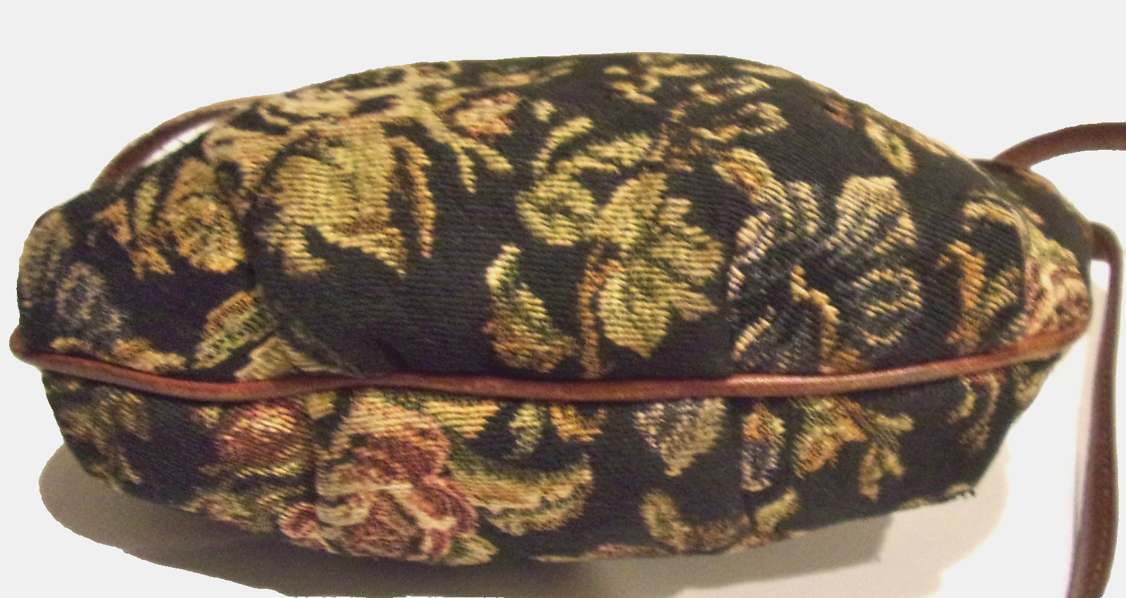 Vtg Liz Claiborne Black & Lt Tan Floral Tapestry Fabric Leather Trim CB / Sh Bag