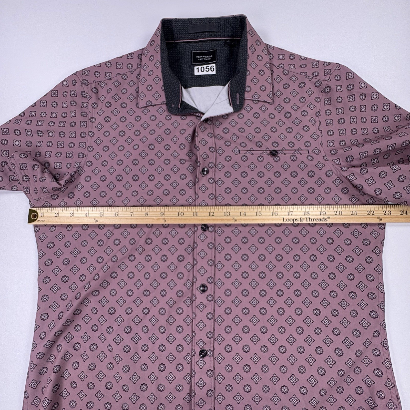 7Diamonds Kalahari 4 Way Stretch Shirt L Mauve Button Up Performance Geometric