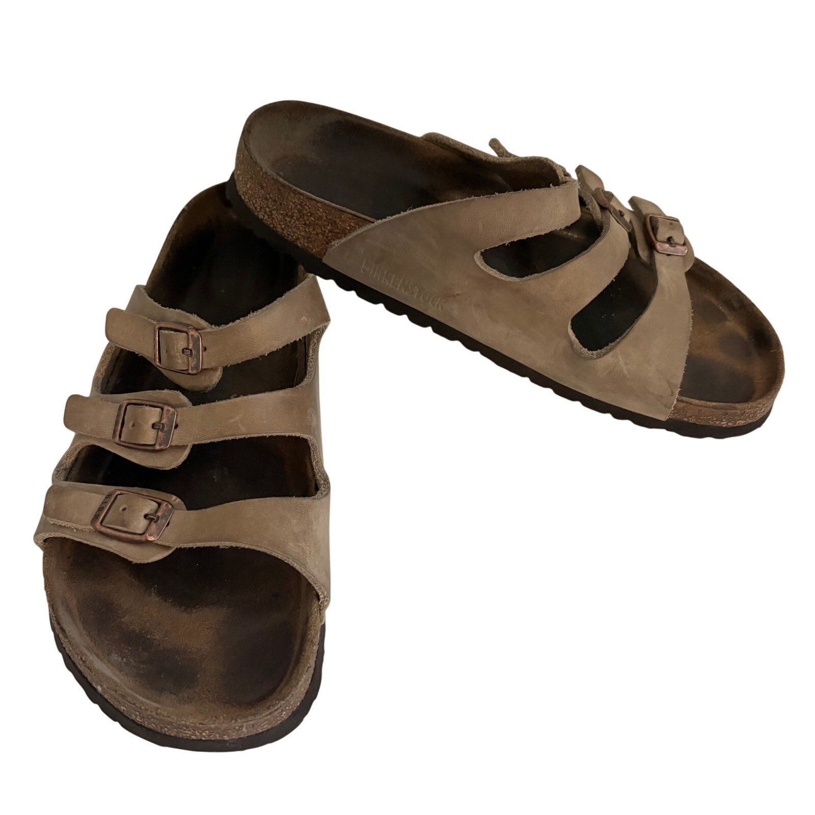 Birkenstock Florida Light Brown Suede Triple Strap Sandals Slides Preppy 39