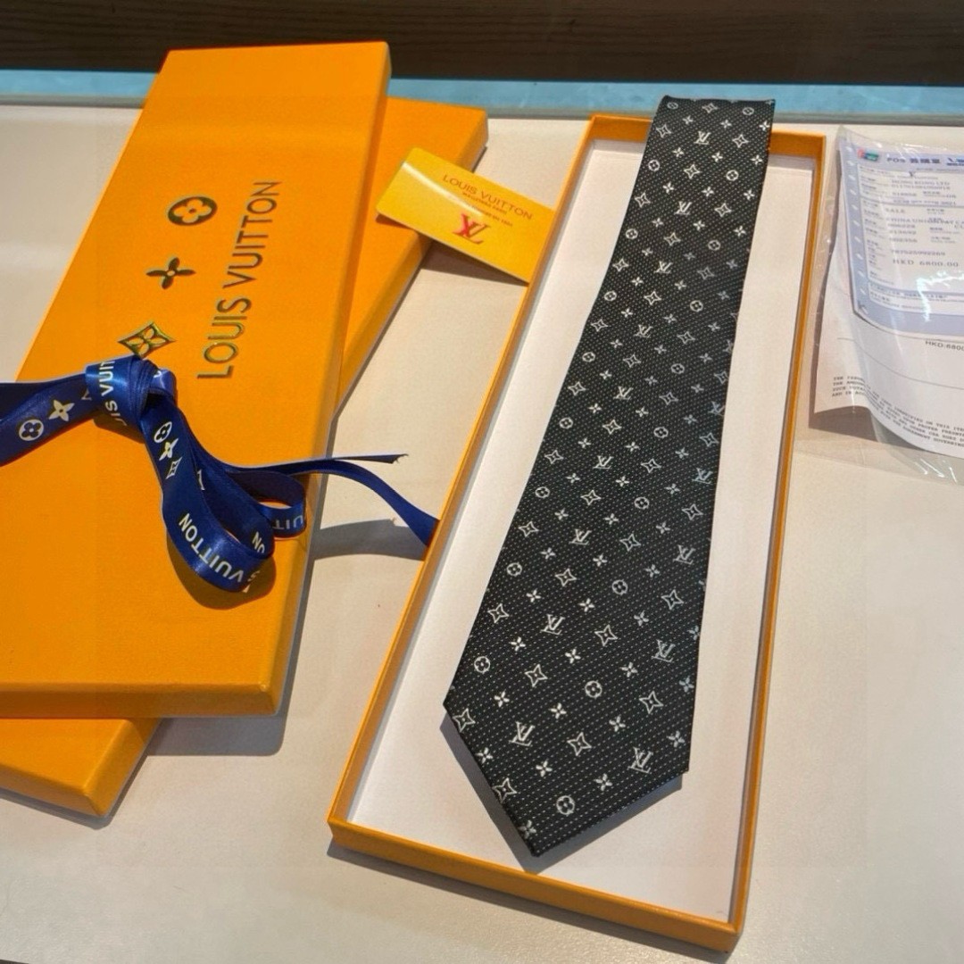 L.V Black Monogram Pattern Tie Men’s Formal Business Wedding Necktie Gift