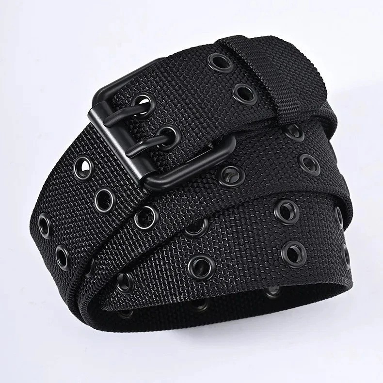 Luxury Nylon Belts Men’s Double Grommet Belt Buckle Outdoor Sport Belt for Jeans