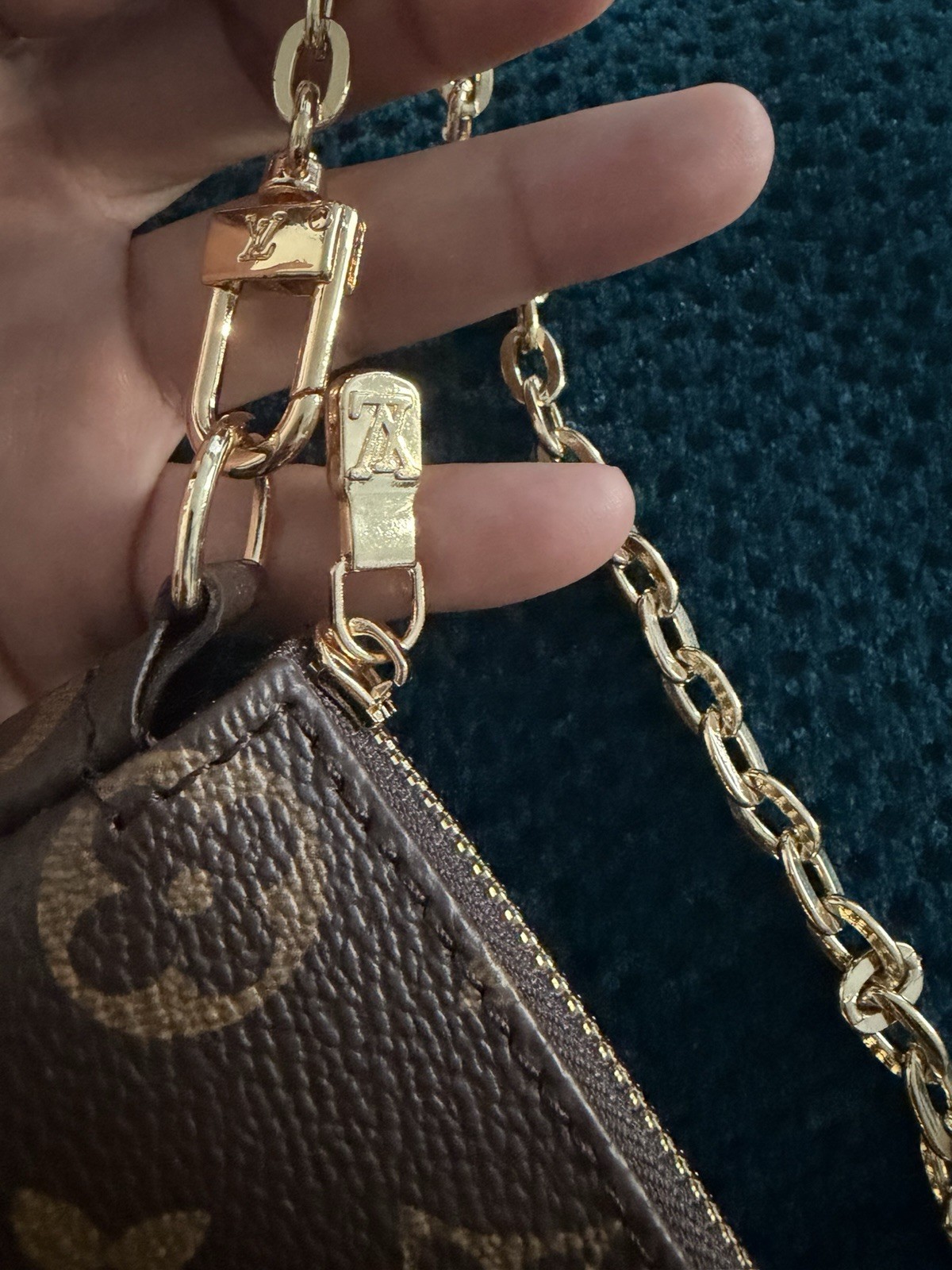 Louis Vuitton Monogram Zip-Around Wallet Brown/Beige Gold Chain Credit Card