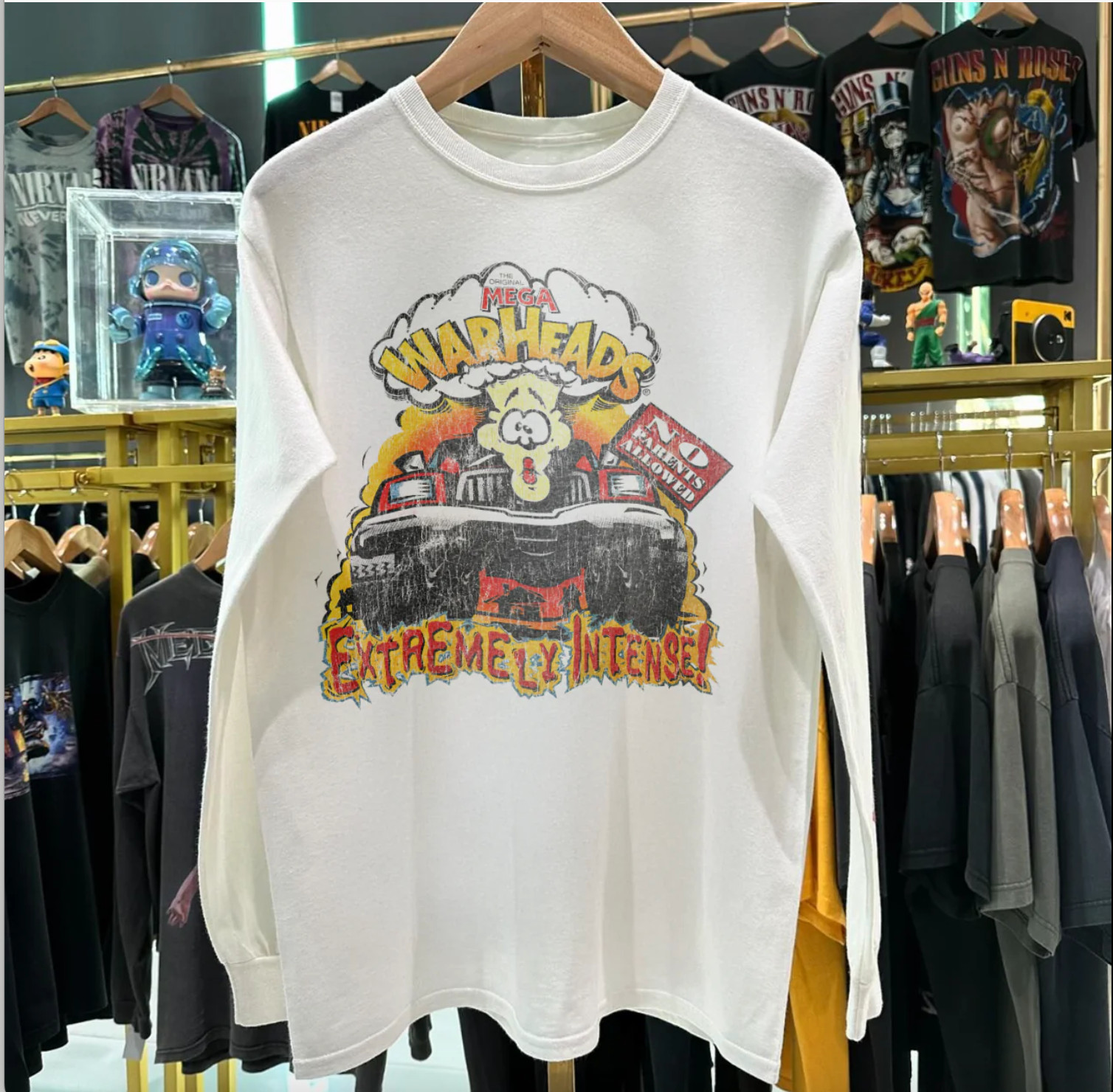Vintage 90s MEGA WARHEADS PROMO EXTREAMLY INTENSE WHITE LONG SLEEVE T-SHIRT (L)
