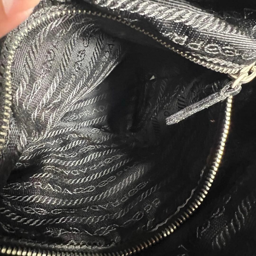 PRADA Black Nylon Leather Triangle Logo Tote Bag Handbag Unisex Silver Hardware