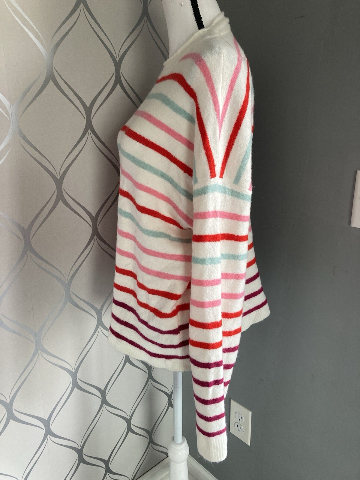 J Crew Extra Soft Striped Knit Cozy Sweater Size Large L Ivory Pink Blue NEW NWT