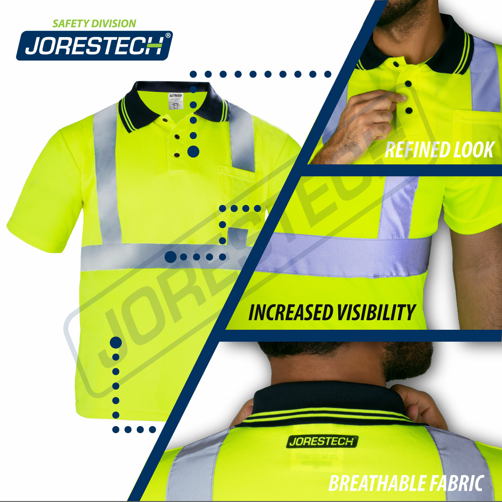 5 Pack Hi-Vis Lime Safety Workwear Short Sleeve Polo Shirt Top Reflective Tape