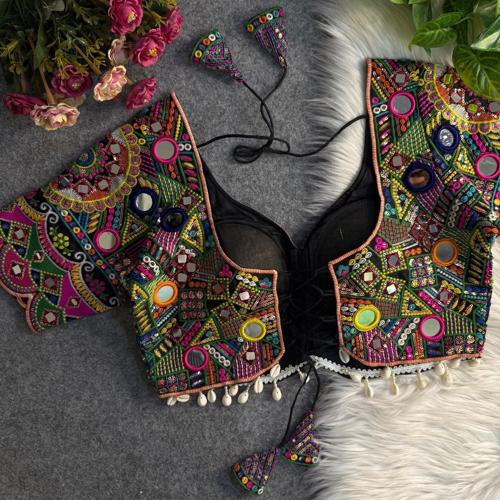 Women Handmade Mirror Work Blouse Embroidered Indian Choli Size 38 40 42