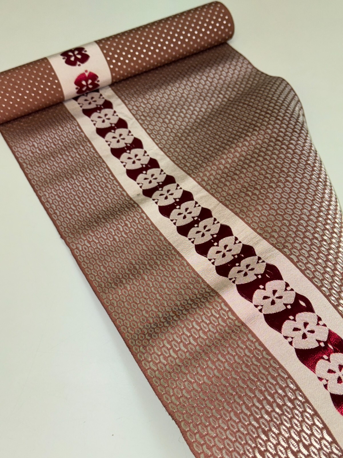 Japanese Vintage Kimono BOLT FABRIC cloth Silk brown Cut Sales 35.4×11.4in