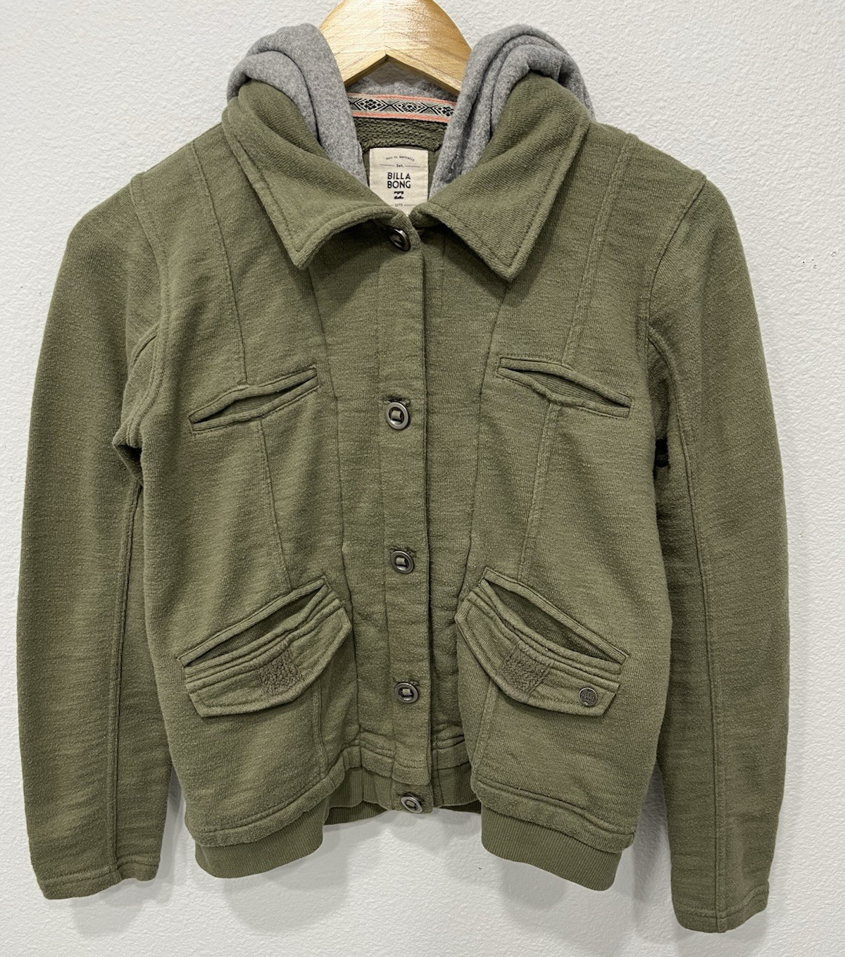 Billabong Green/Gray Hooded Full Zip Button Front Hoodie Men’s Regular S/P