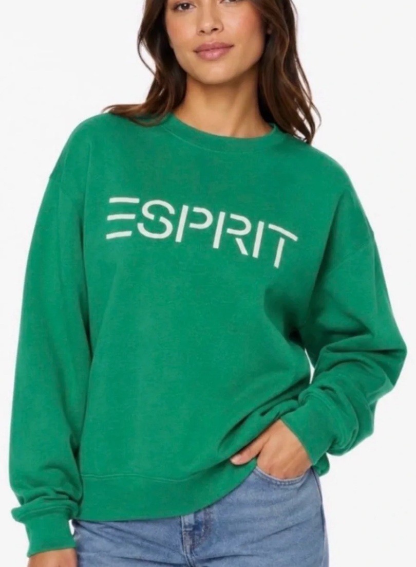 Costco ESPRIT – Size MEDIUM – Green Crewneck Fleece Sweatshirt Retro 80s Viral