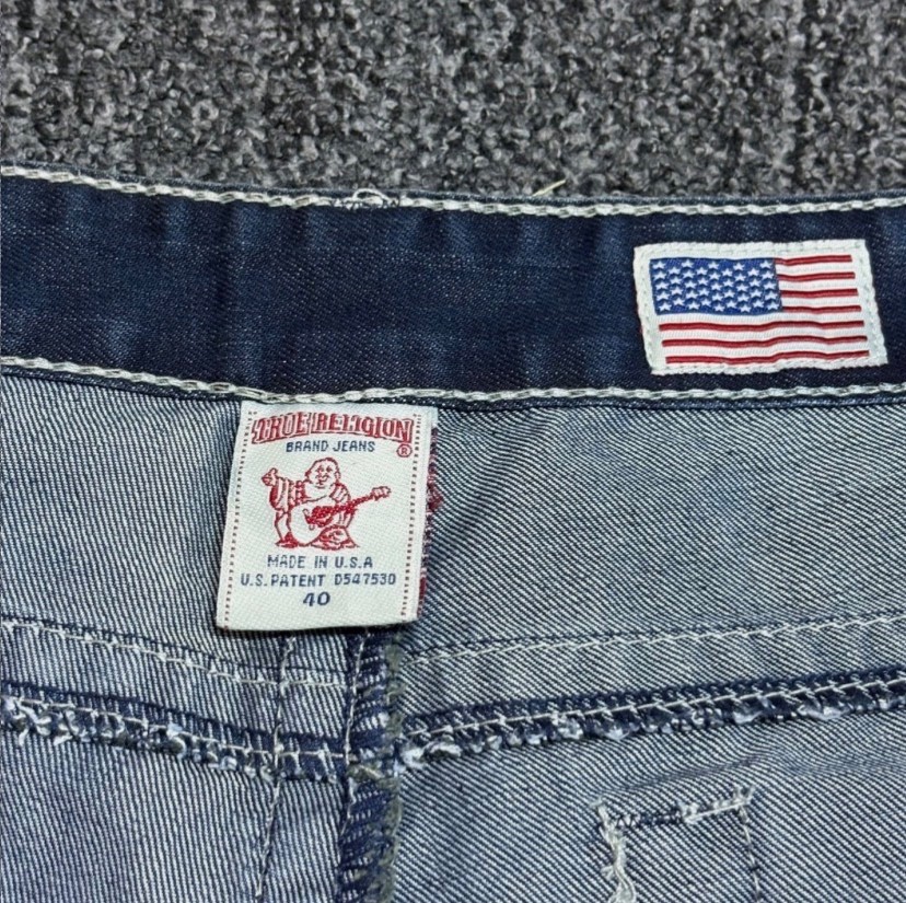 True Religion Men’s Straight Jeans | Blue Denim with White Stitching