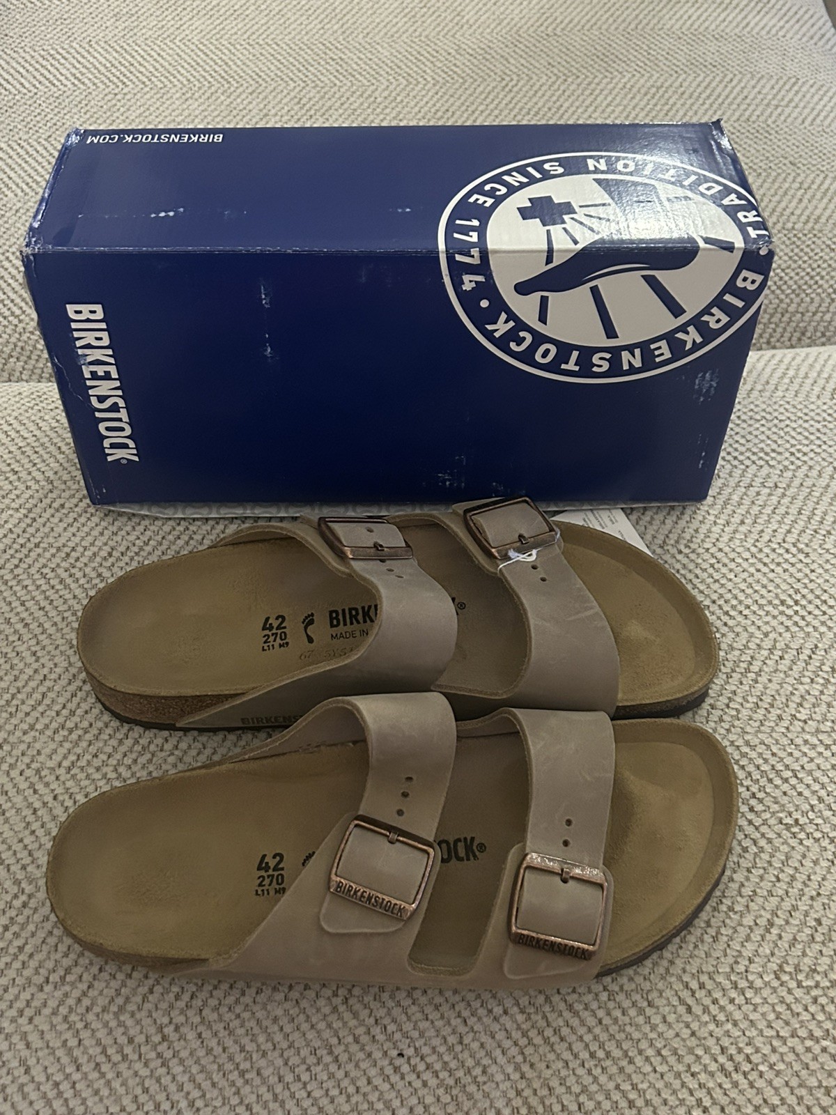 Birkenstock Arizona Leather Sandals in Tobacco Brown – Size EU 42 Narrow- New