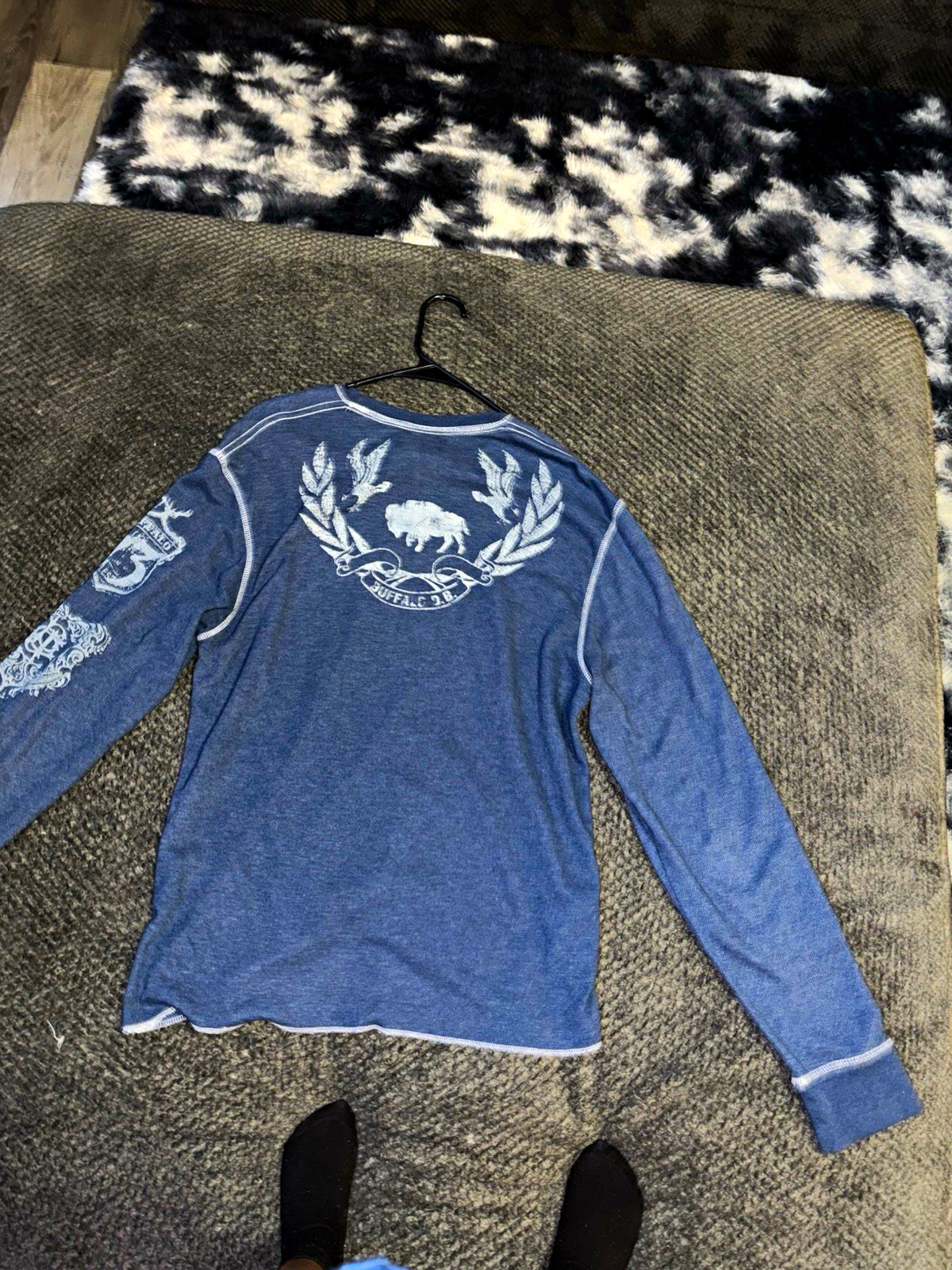 Buffalo David Bitton Men’s Blue Long Sleeve Crew Neck Graphic Logo T-Shirt XL
