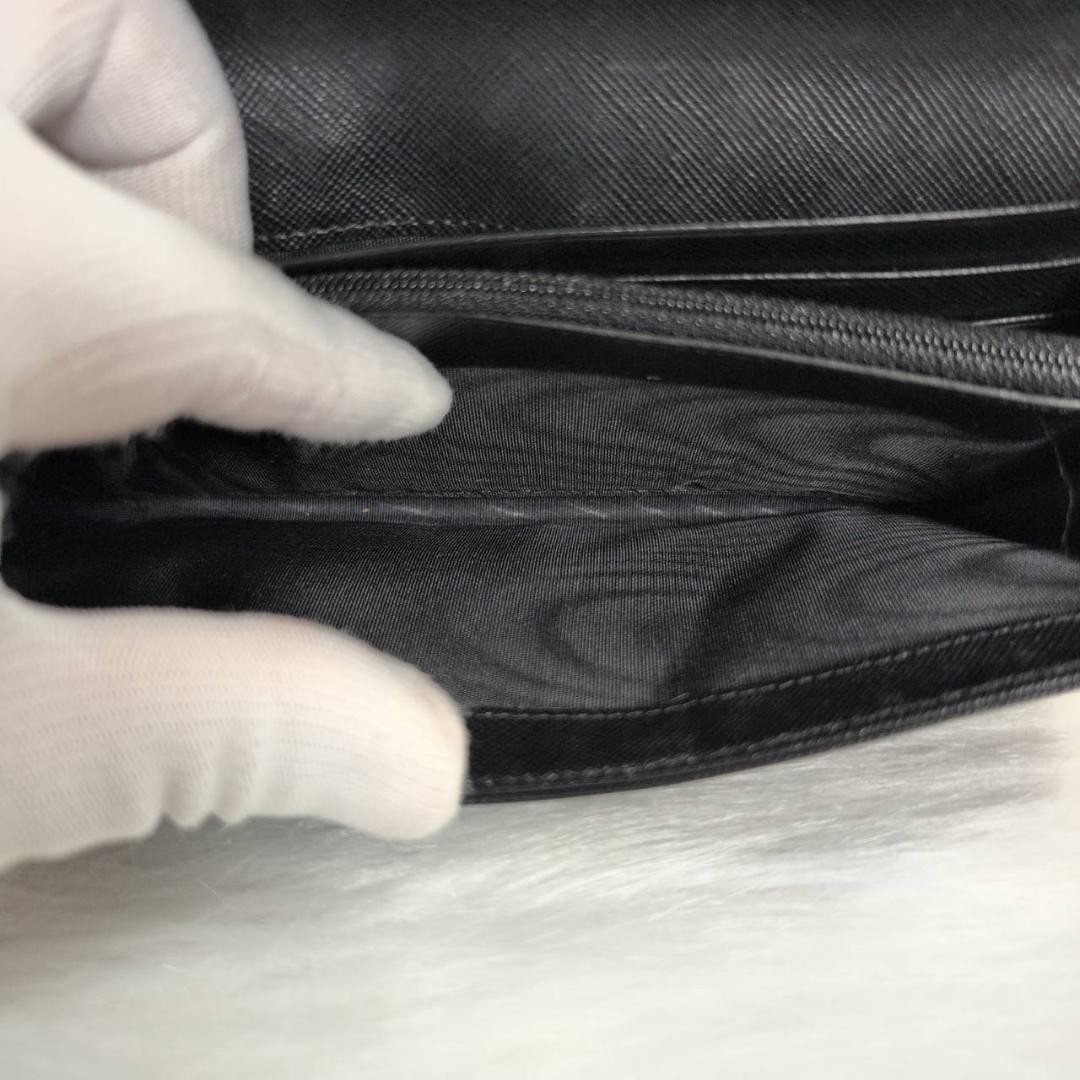 PRADA Triangle Logo Plate Nylon Leather Bi Fold Long Wallet 1M1037