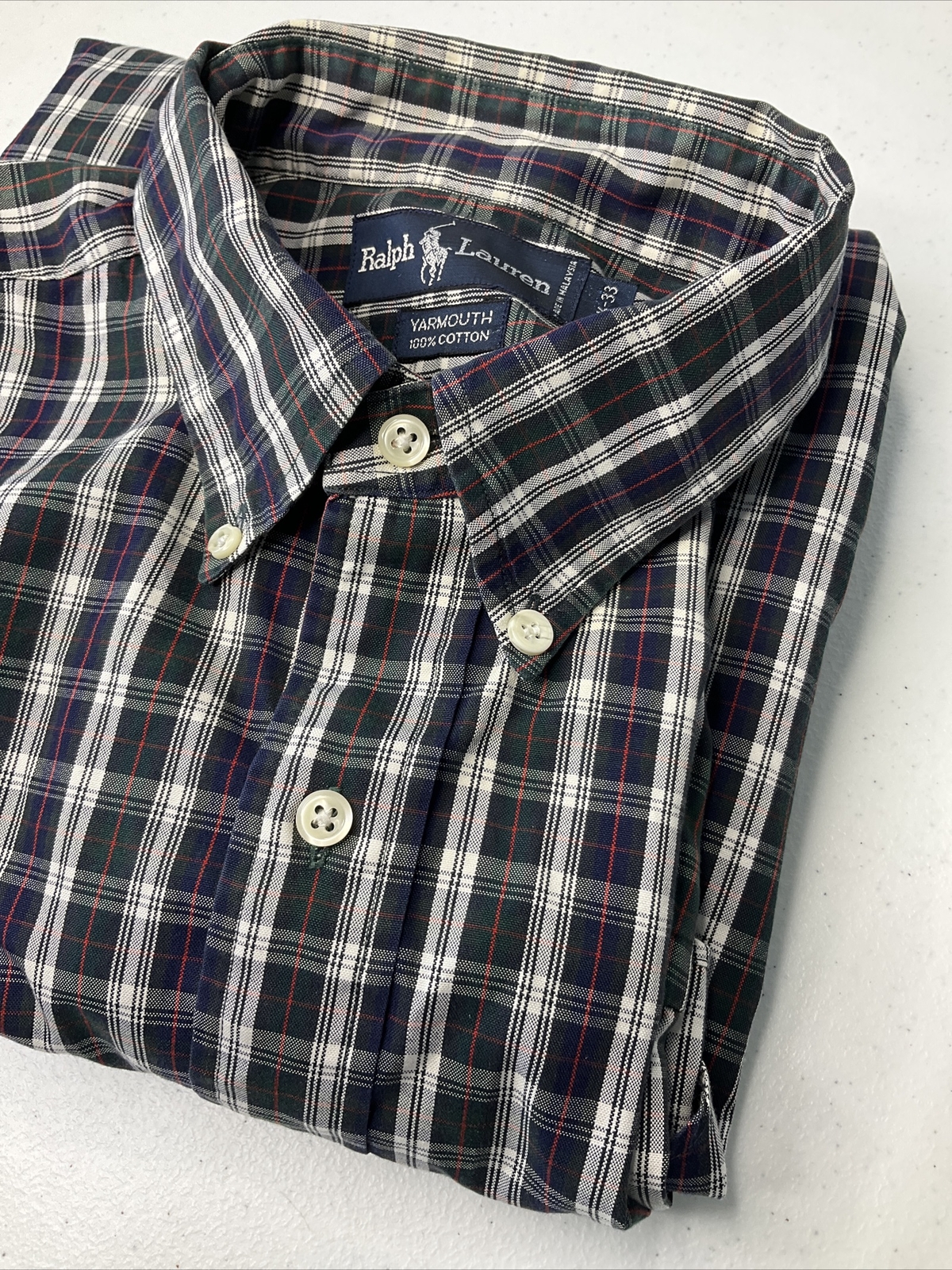 Polo Ralph Lauren Shirt Men Sz 16.5 Yarmouth Tartan Plaid Long Sleeve Retro Pony