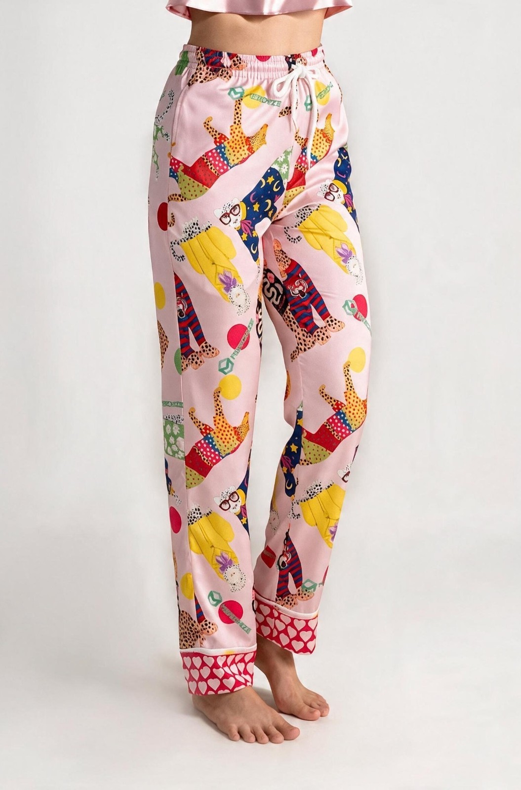 Women’s All-Over Print Satin Pajama Pants, Soft Silky Lounge Sleepwear
