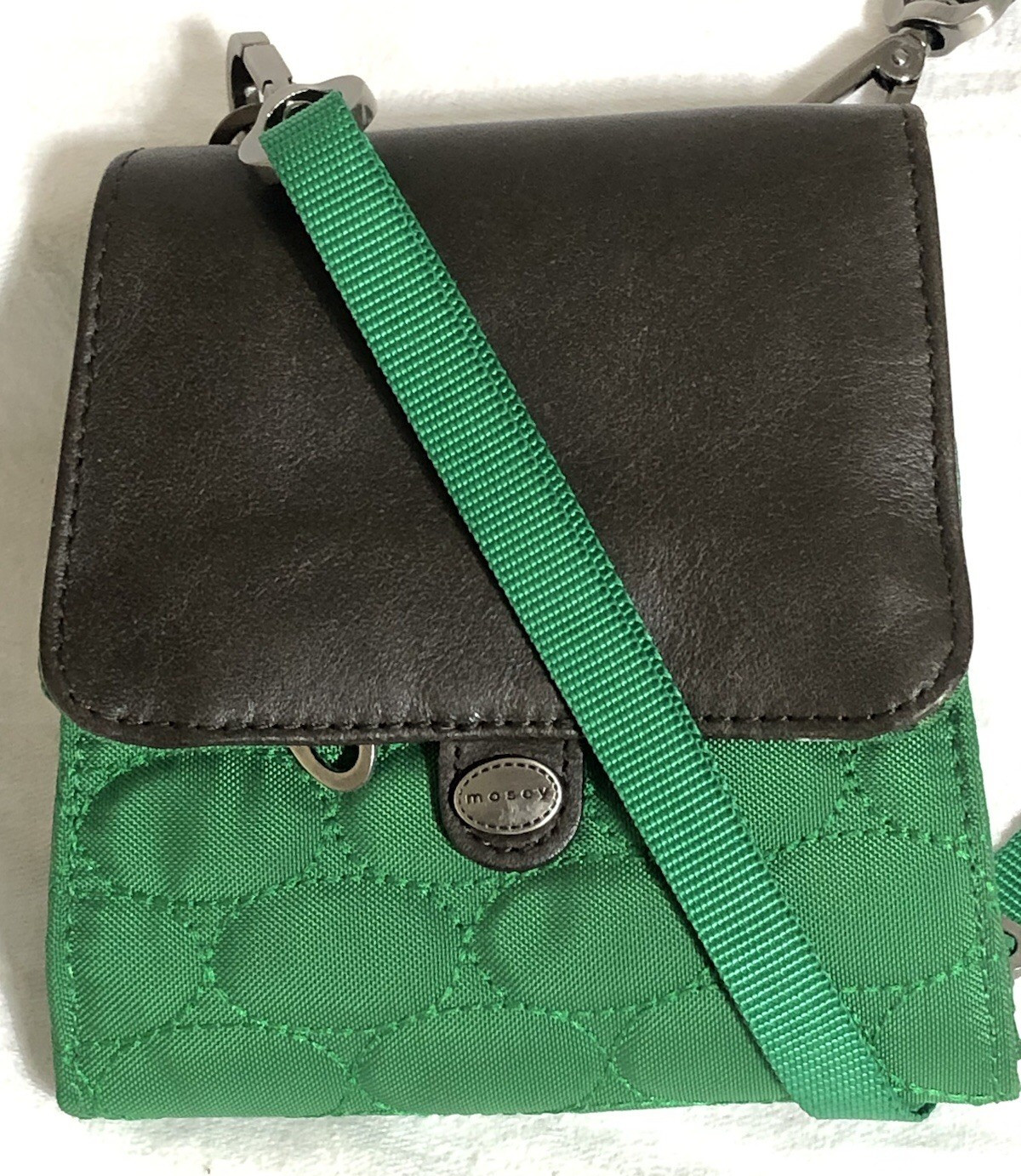 Mosey Crossbody Bag Black Nylon Purse Leather Accents Magnetic Zip Close