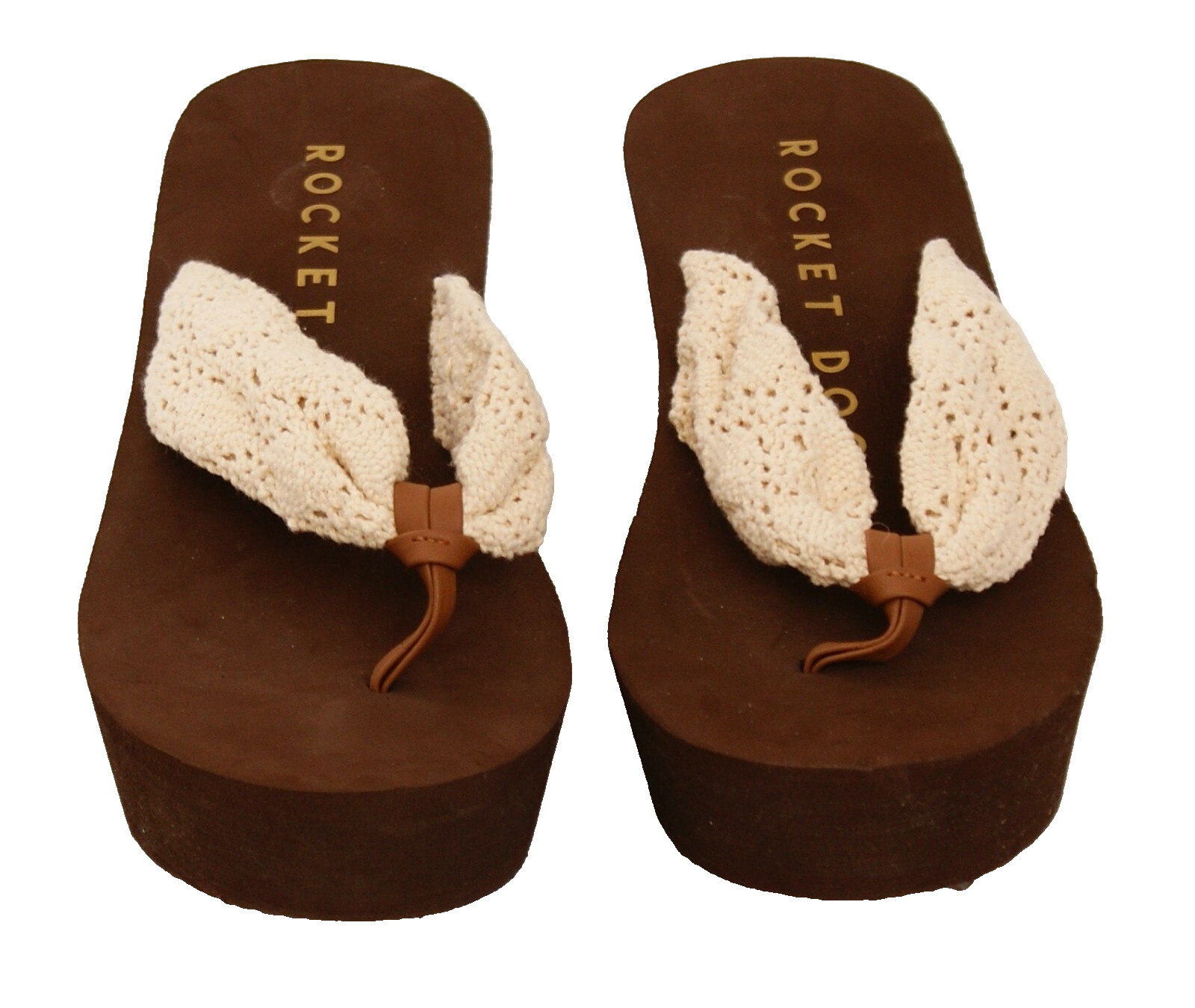Rocket Dog Women’s 10 Beige Crochet Wedge Platform Flip Flop Thong Sandals
