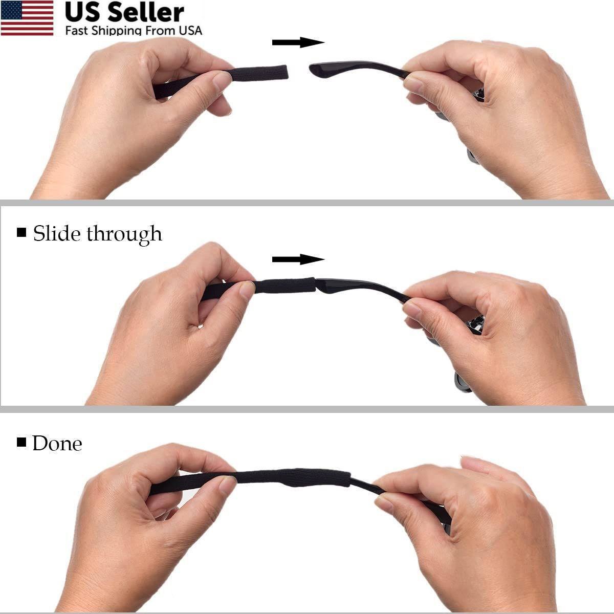 HALF CRESCEN Glasses Strap (2 PCS) Sports 11.8 INCH, 2 Pack（black, Grey）