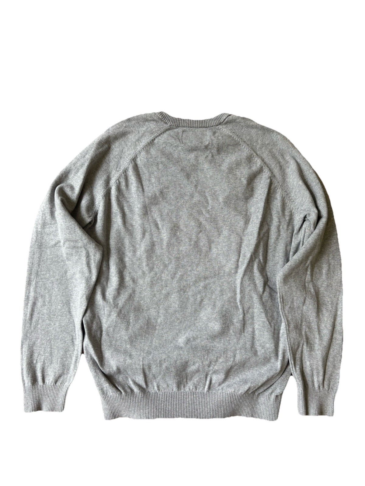 Comfortably Collared Men’s Gray V-Neck Pullover Sweater L Slim Fit Solid Knit