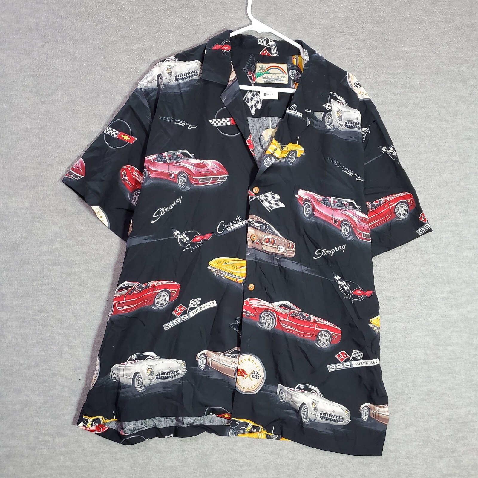 VINTAGE Paradise Found Men Button Up Shirt 2XL Black Classic Cars 90s USA READ