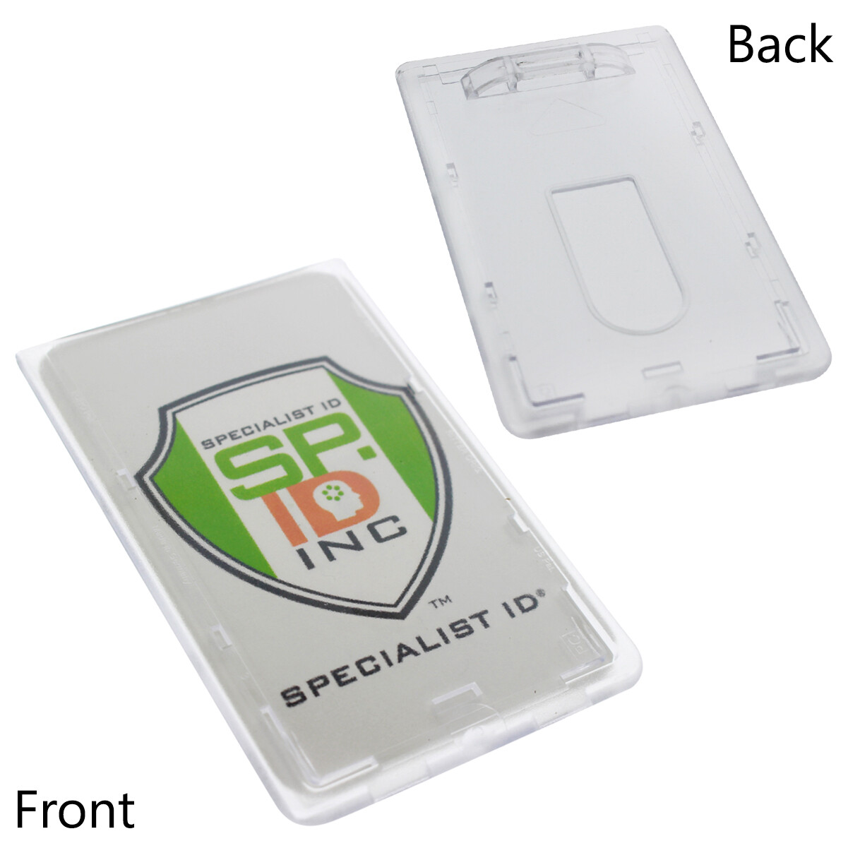 10 Heavy Duty Vertical ID Badge Holders -Rigid Hard Clear Plastic- HOLDS 1 CARD