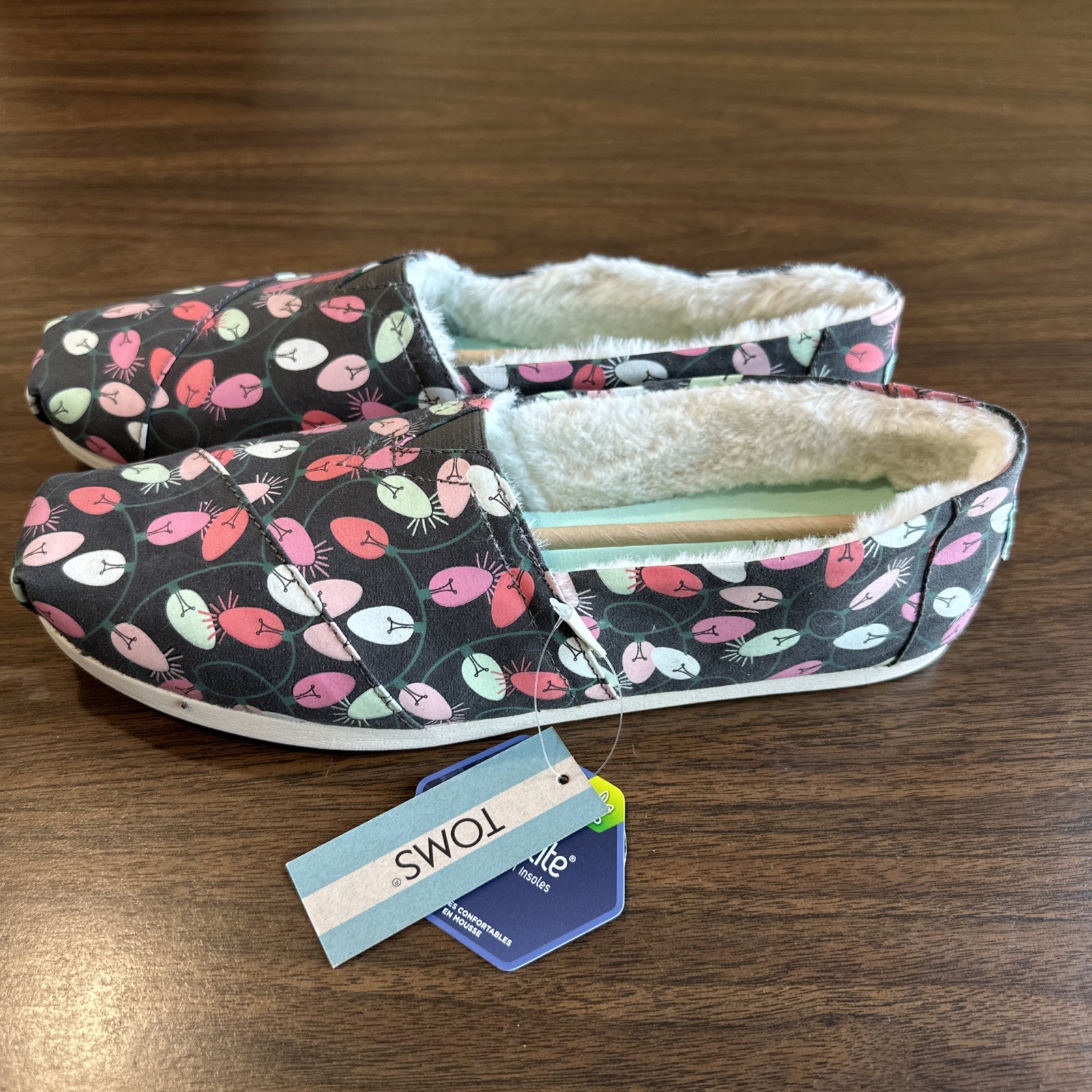 NWT TOMS Alpargata Slip-on Forged Iron Tree Glow In Dark/Faux Fur, US 10/UK 8