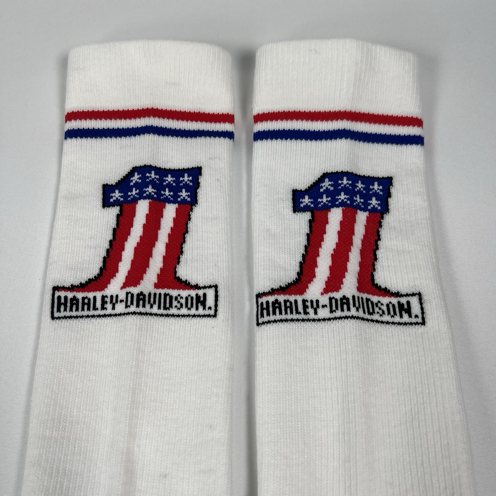 Harley Davidson Socks, Men’s Large, 2 Pair NEW! Made In USA White HD #1 Logo