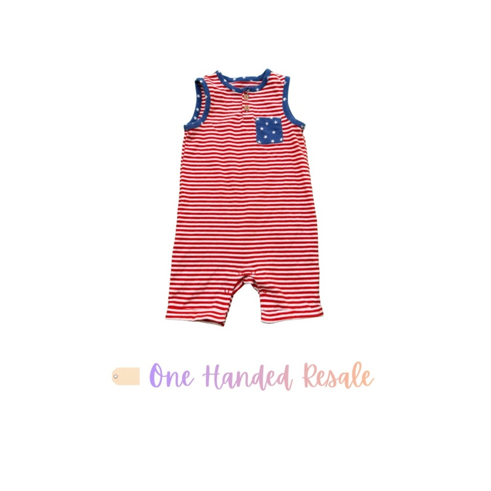 🎇 Cat & Jack Patriotic Red White Blue Baby Romper 4th of July Outfit 18M