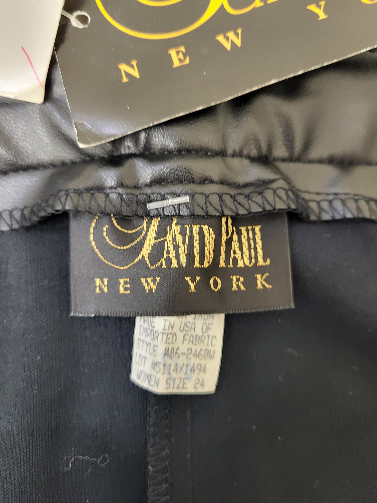 David Paul New York Pants Womens 24 Black PVC Faux Leather USA Made Elastic