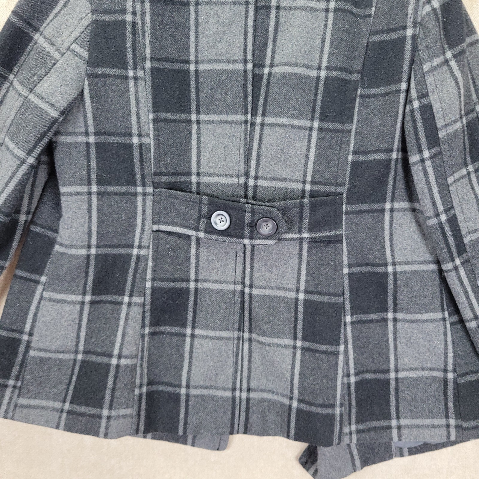 Old Navy Gray & Black Plaid Wool Blend Womens Double Breast Pea Coat Size Medium