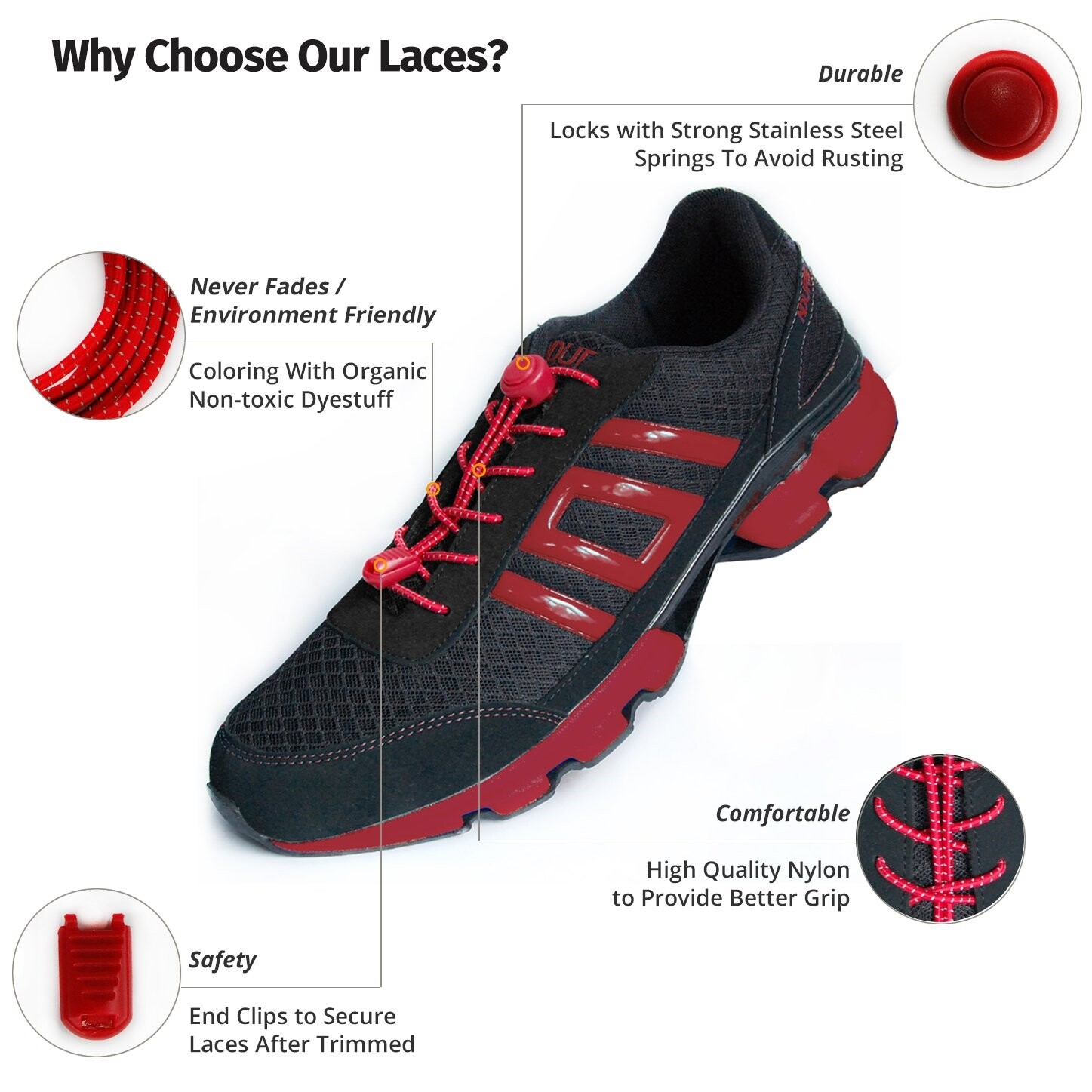 No Tie Lock Shoelaces Elastic Shoe Laces String For Kids Adults Sport Sneakers