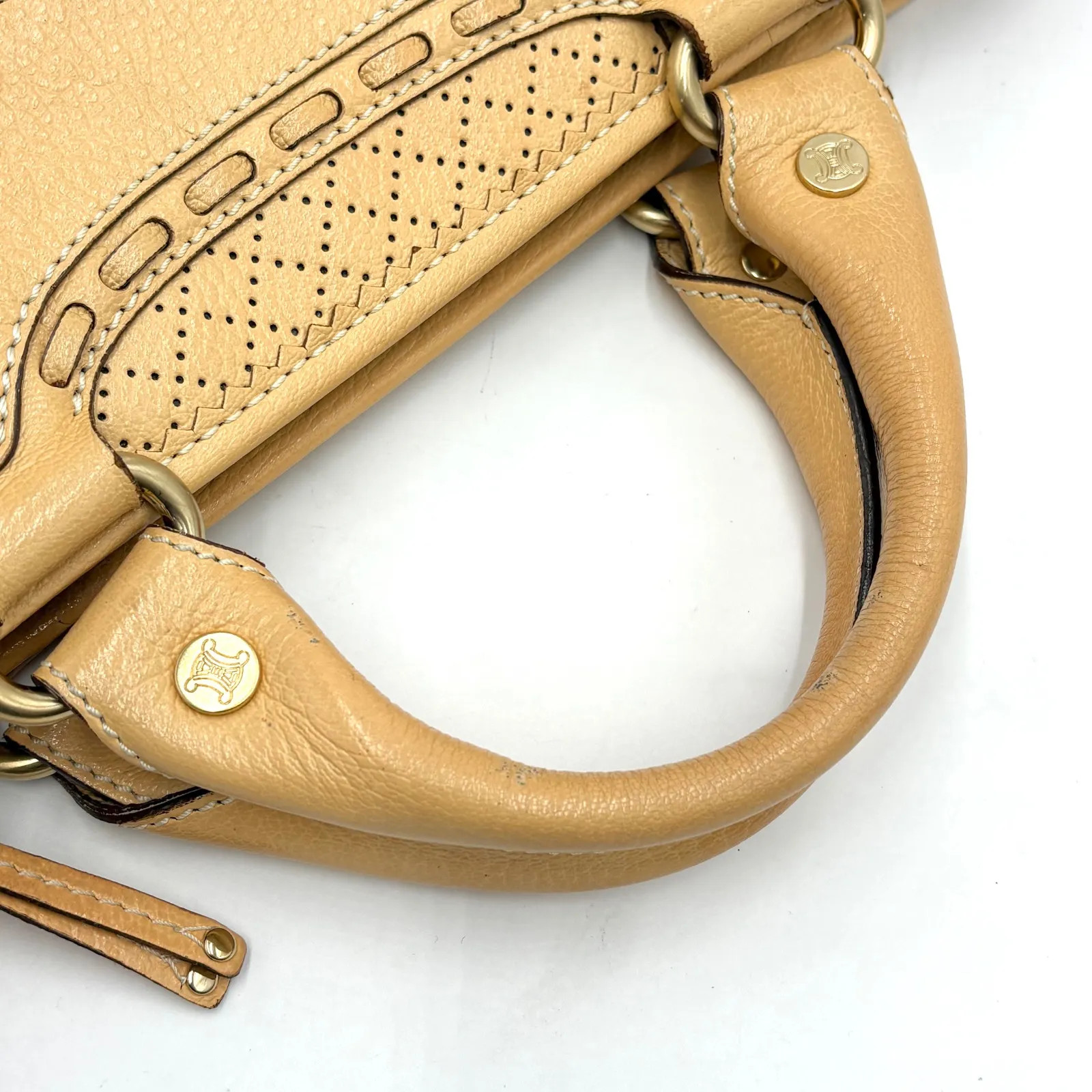 Auth Celine Y2K Perforated Leather Boogie Bag Leather Handbag Beige 2Y8978
