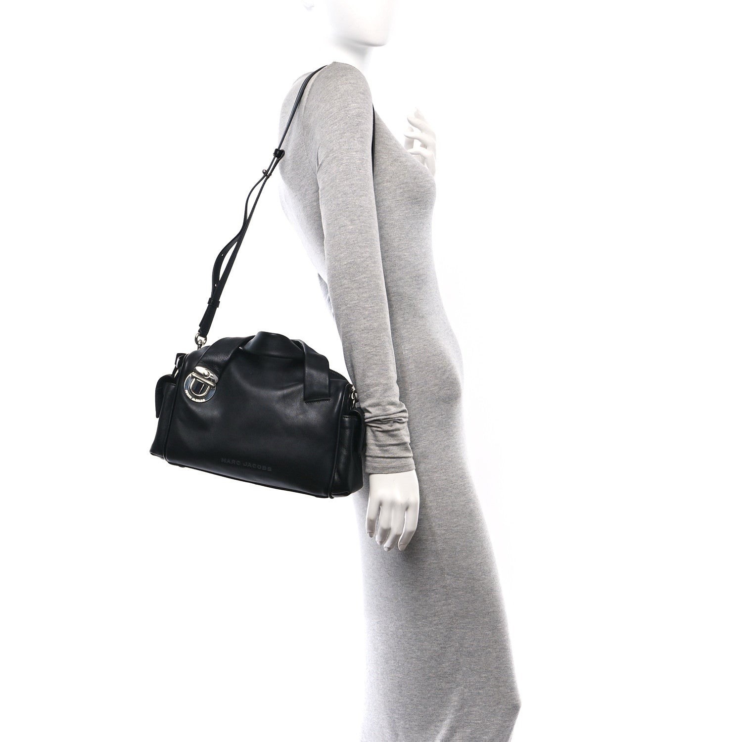 NWT MARC JACOBS Mini Pushlock Black Leather Satchel /Shoulder/Crossbody Bag $550