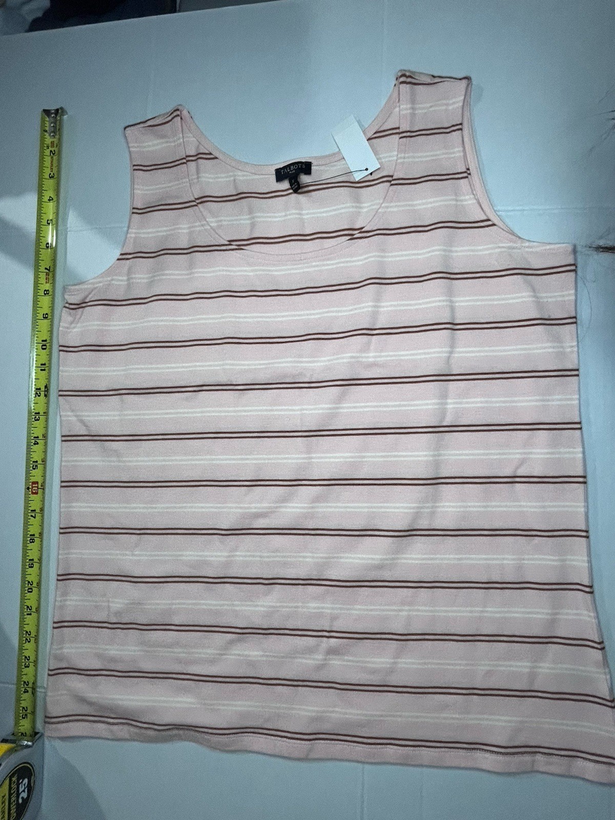 Talbots Women’s Sleeveless Striped Top Size X (14-16W) Pink/brown/white Stripes