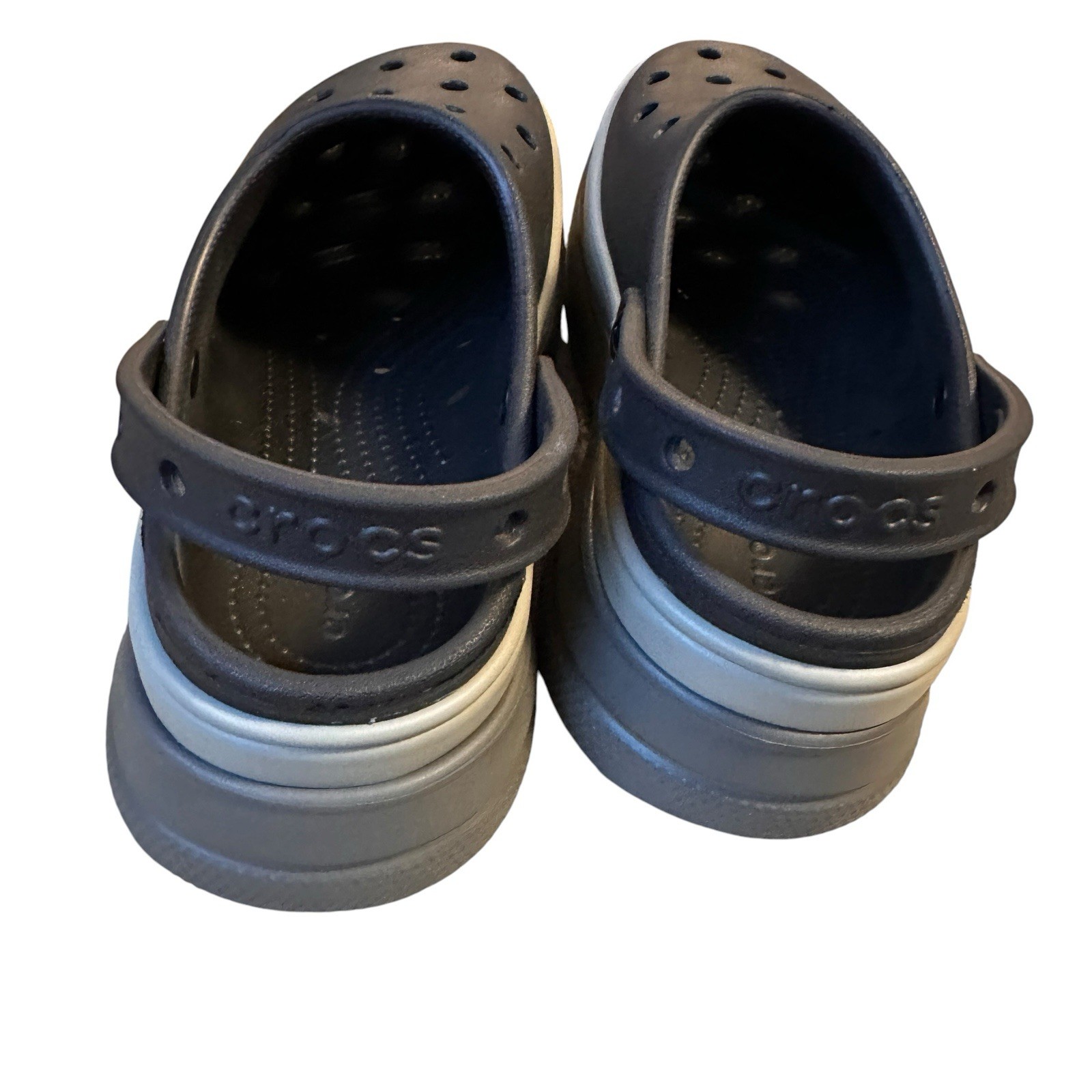 Crocs Classic Black Two Tone Gray Stacked Clog Platform Shoes W9 M7