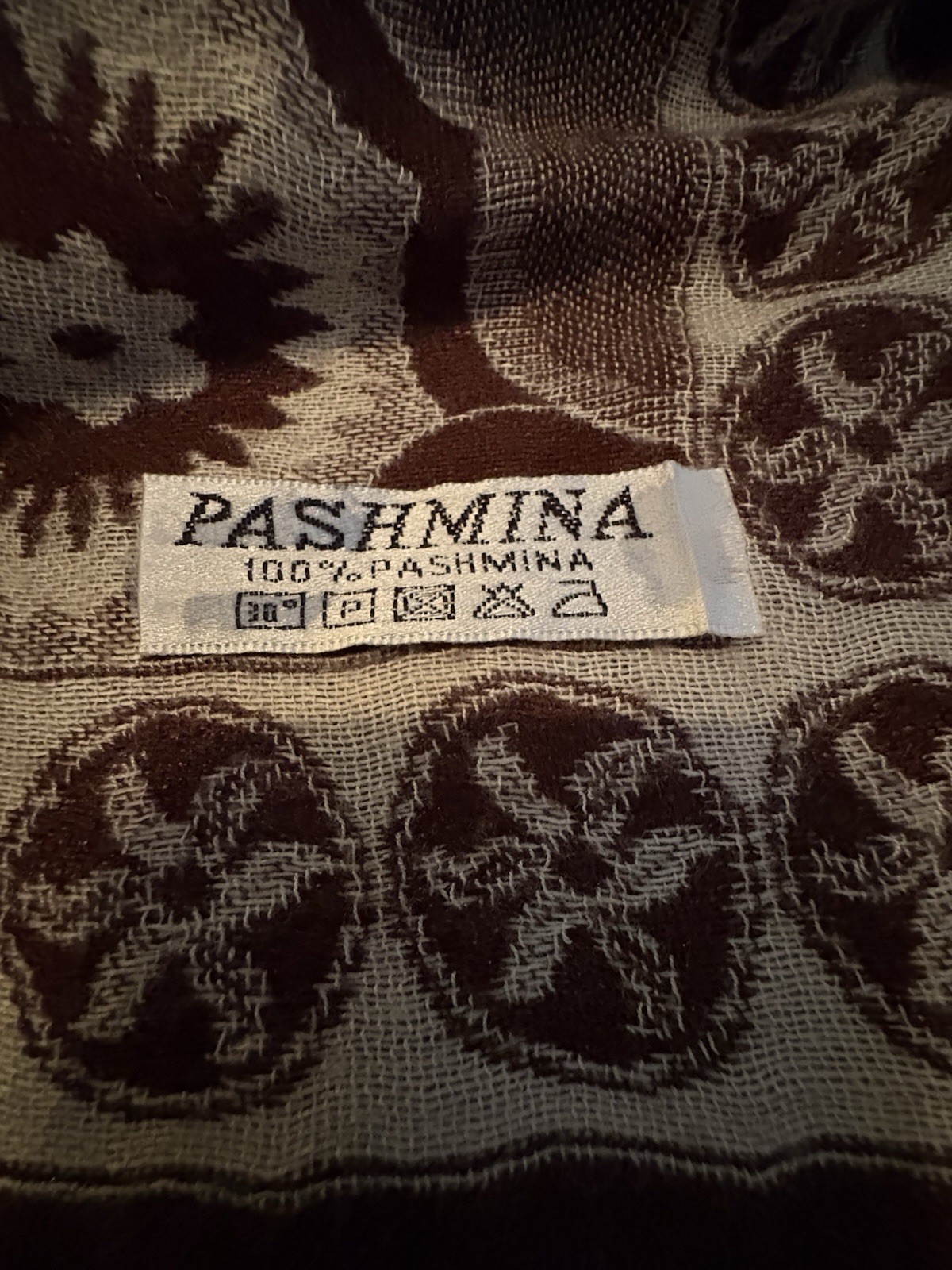 100% Pashmina Scarf Wrap Shawl – About 26.5” X 74” – Brown/Tan/Cream Swirl