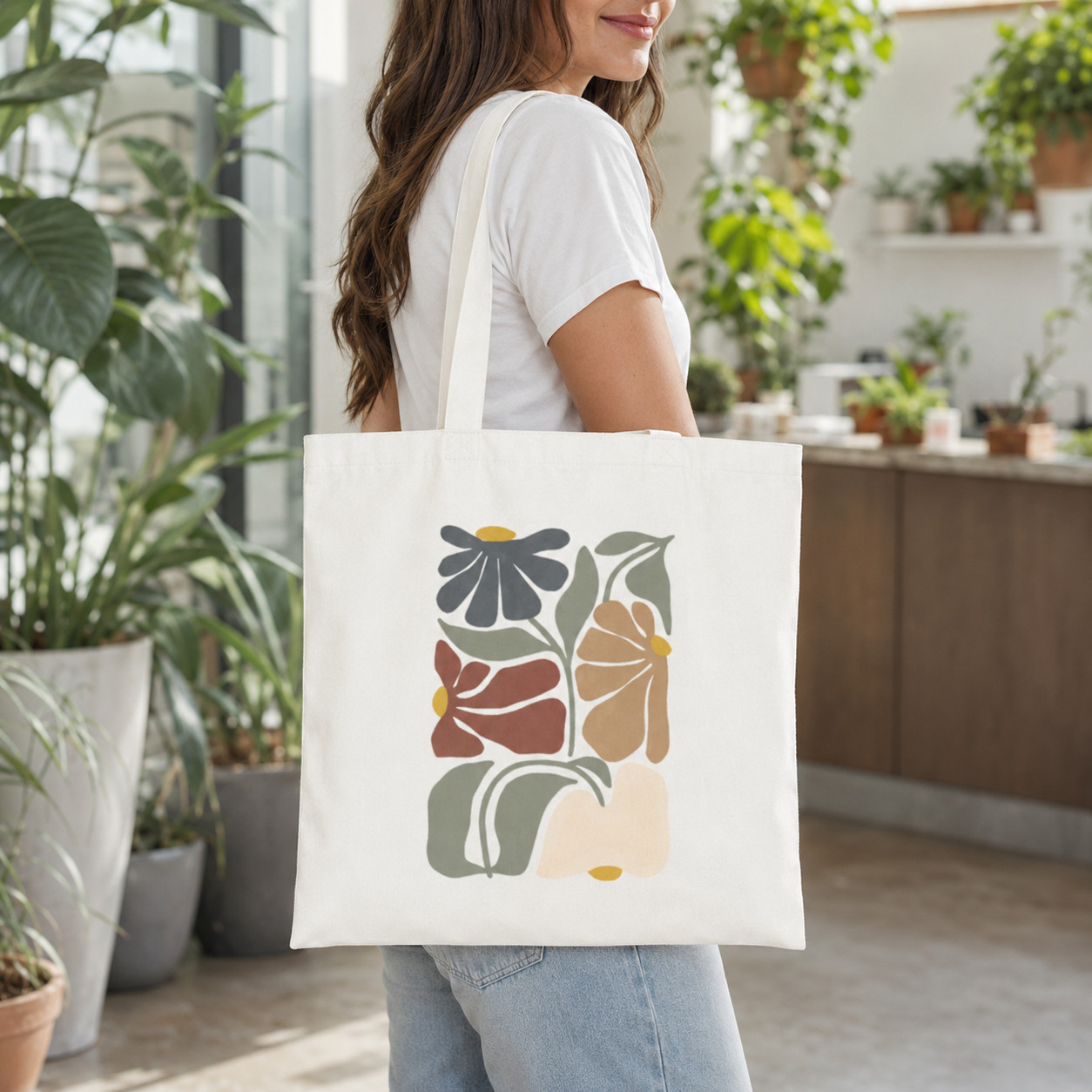 Women’s Boho Floral Pattern Canvas Tote Bag for Shopping