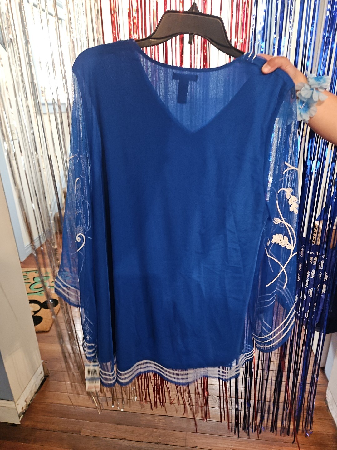 Alfani Blue tunic white embroidery sheer layered – NWT Size XL