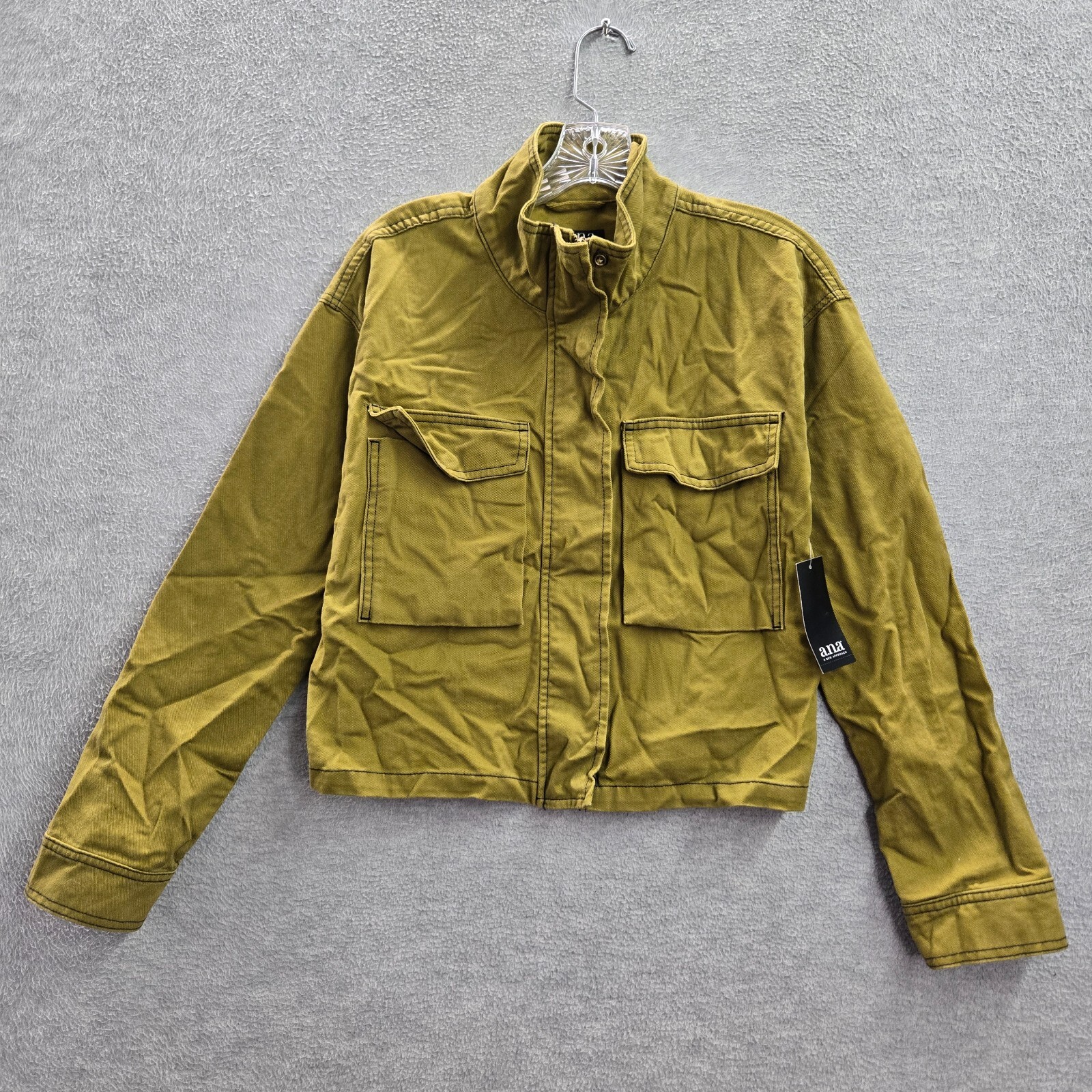 ANA Women Jacket Small Green Plantation Croped Full Zip Flap Mock Neck NWT