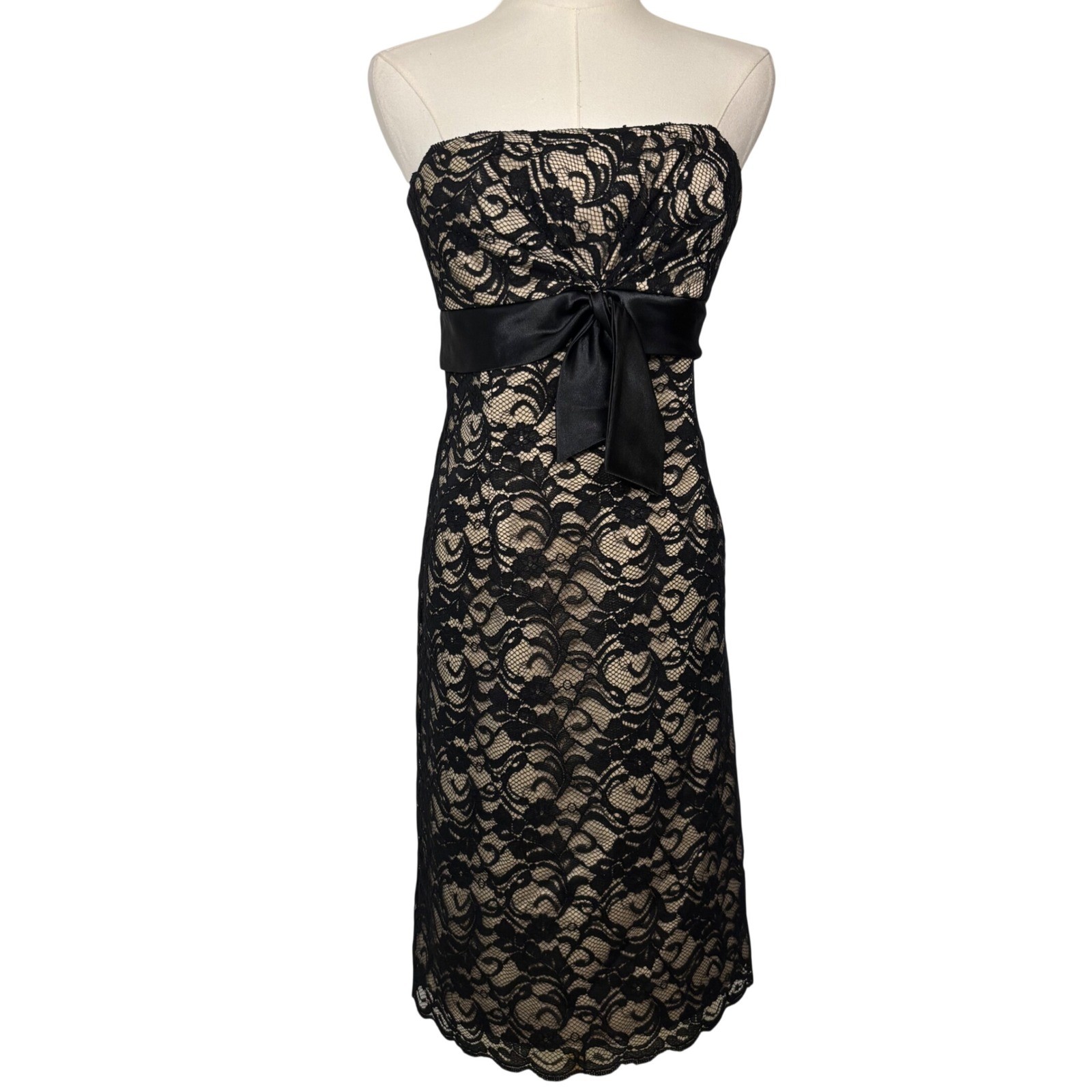 white house black market lace bow black beige dress y2k coquette chic goth 00s