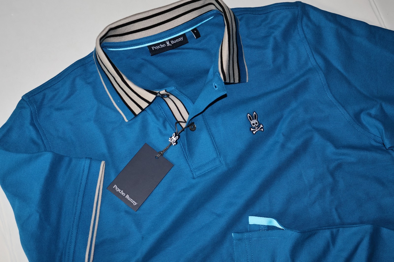 Psycho Bunny Pique Polo Shirt Walter Mykonos Blue SS New Size 7 Extra Large XL