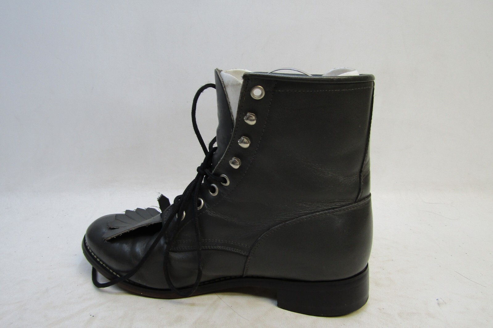JUSTIN Mens Size 6 D Gray Leather Lace up Kilt Roper Western Cowboy Boots