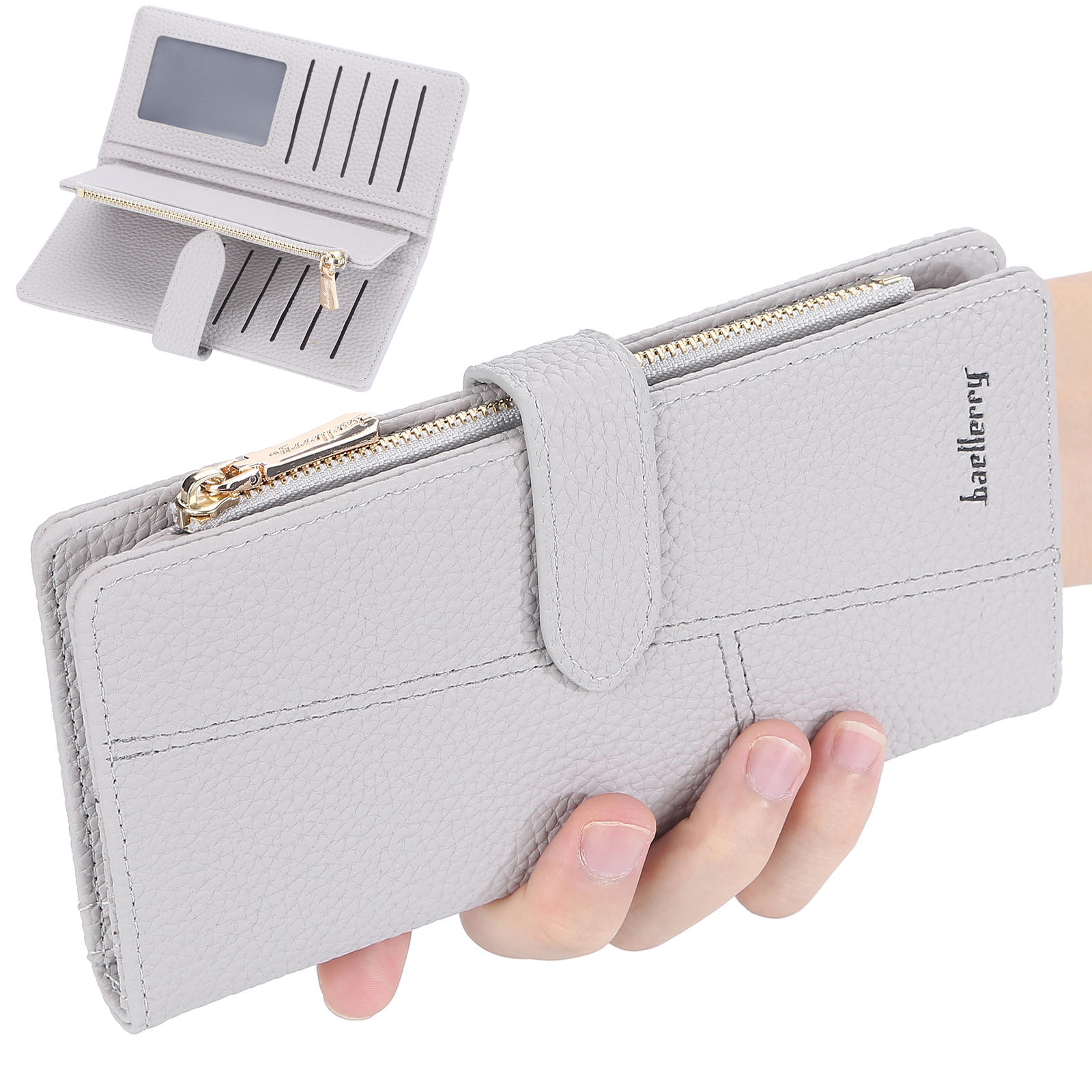 Women Slim Trifold Wallet with Zipper Pocket Hasp Clutch Purse Multi Card Holder